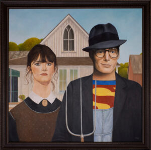 Painting based on "American gothic" by Grant Wood with Christopher Reeve and Margot Kidder (Superman the movie)