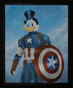 Pintura al óleo sobre la unión de Capitán América con Tío Gilito