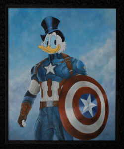Pintura al óleo sobre la unión de Capitán América con Tío Gilito. Marco Santos
