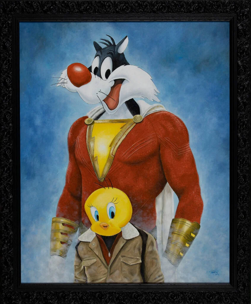 Cuadro sobre la unión de Shazam con looney tunes. Marco Santos