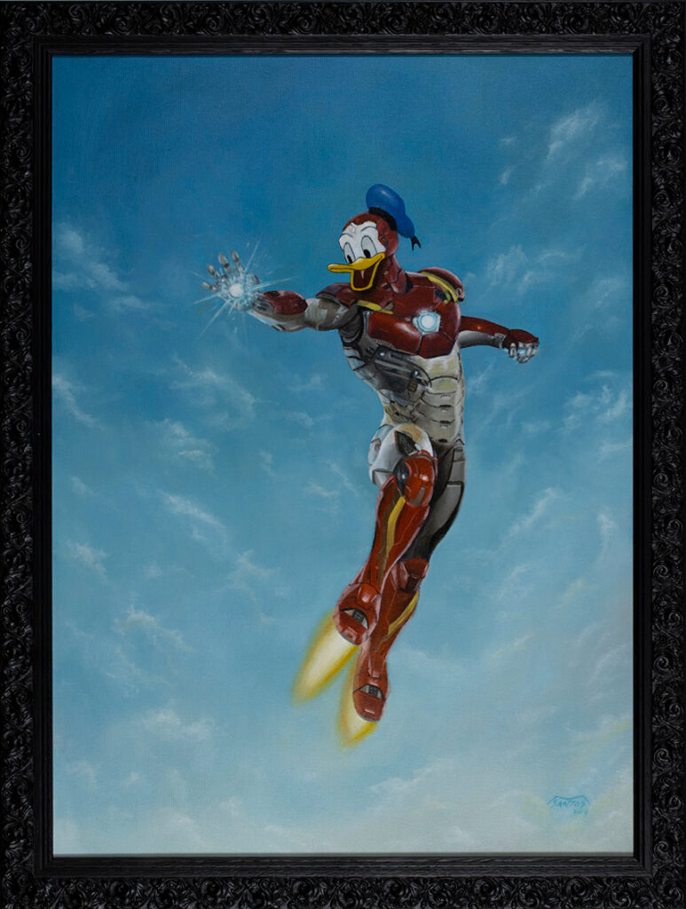 Quadro sobre a união de Iron Man com o Pato Donald. Marco Santos