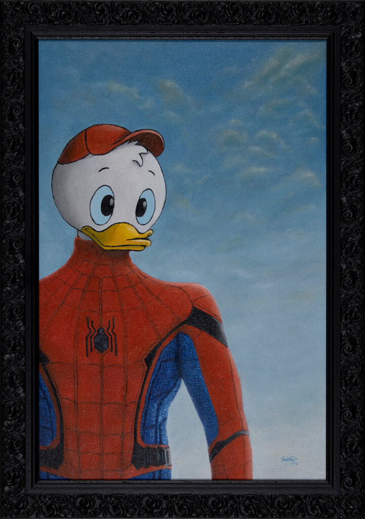 Quadro sobre a união do Homem-Aranha com Huguinho