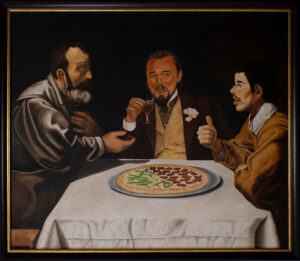 Obra de arte pop inspirada en "El almuerzo" de Diego Velázquez con Calvin J. Candie (Django Unchained). Pintura original de Marco Santos.