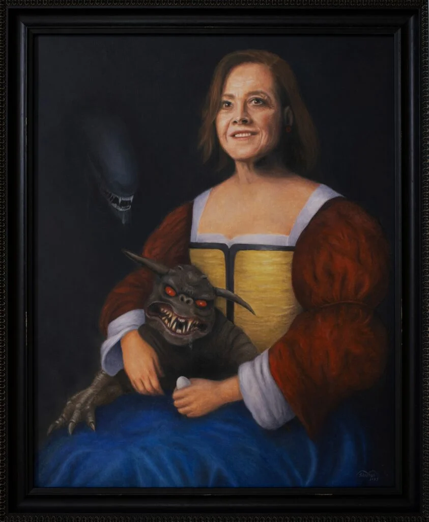 Obra de arte pop con Sigourney Weaver (Madonna), Ghostbusters y Alien. Pintura original de Marco Santos.
