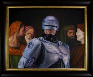 Painting based on Christ among the doctors by Benardino Luini with Robocop