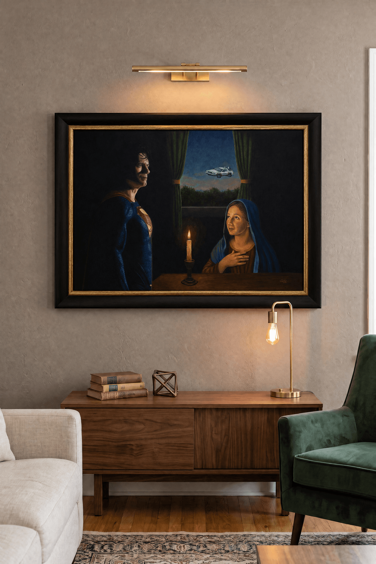 Visualização de uma sala contemporânea com a obra The Annunciation of the One who came from the Sky